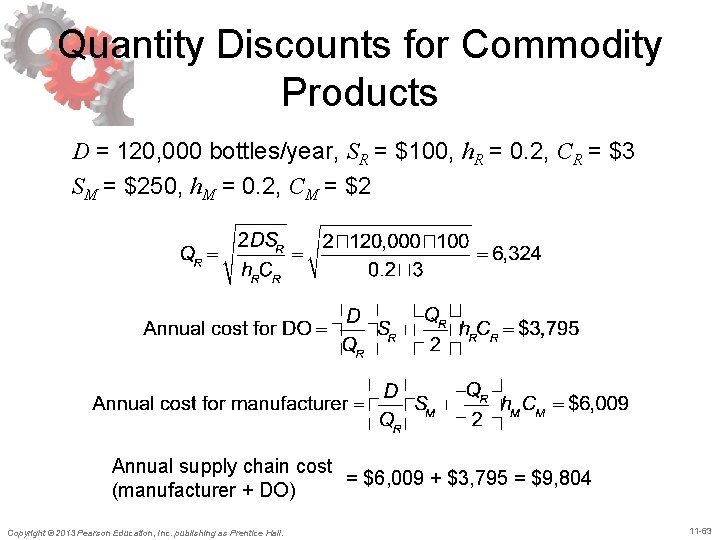 Quantity Discounts for Commodity Products D = 120, 000 bottles/year, SR = $100, h.