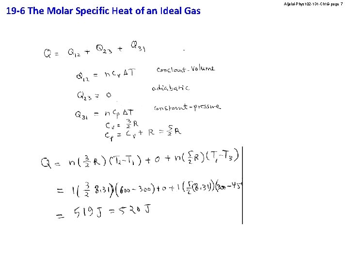 19 -6 The Molar Specific Heat of an Ideal Gas Aljalal-Phys 102 -131 -Ch