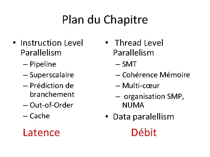 Plan du Chapitre • Instruction Level Parallelism – Pipeline – Superscalaire – Prédiction de