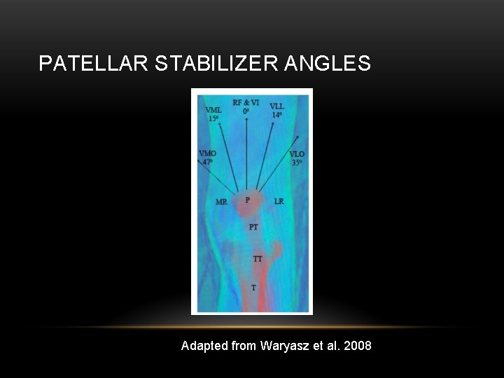 PATELLAR STABILIZER ANGLES Adapted from Waryasz et al. 2008 