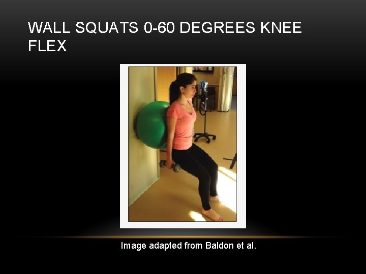 WALL SQUATS 0 -60 DEGREES KNEE FLEX Image adapted from Baldon et al. 