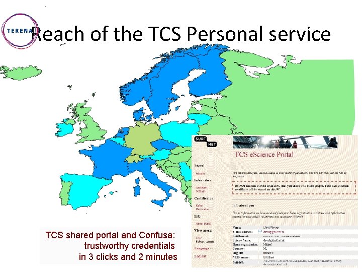 Reach of the TCS Personal service TCS shared portal and Confusa: trustworthy credentials in