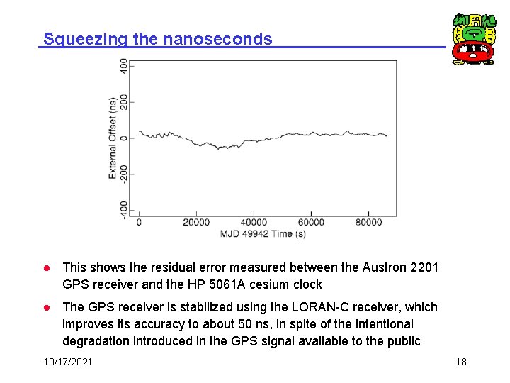 Squeezing the nanoseconds l This shows the residual error measured between the Austron 2201