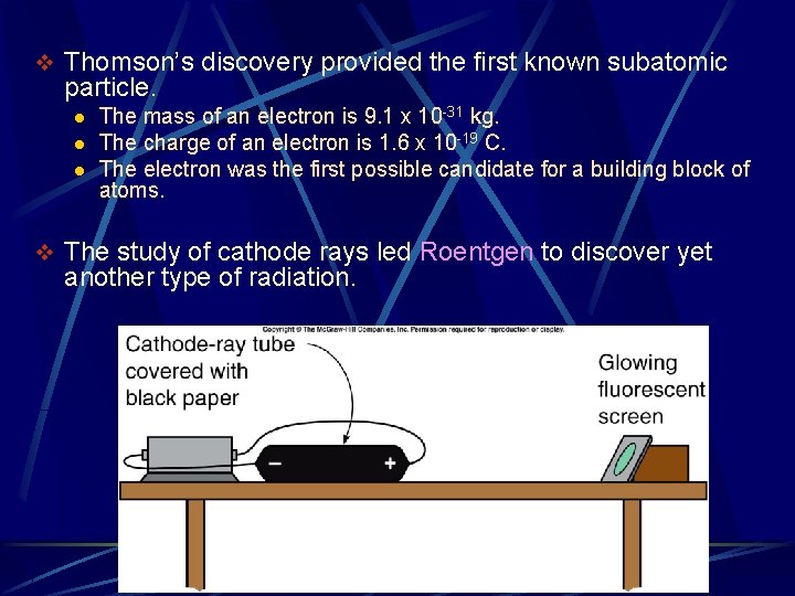 v Thomson’s discovery provided the first known subatomic particle. l l l The mass