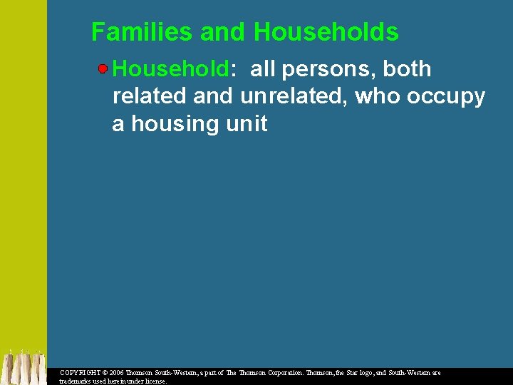 Families and Households Household: all persons, both related and unrelated, who occupy a housing