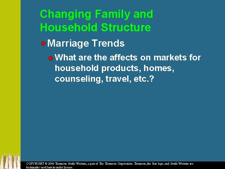 Changing Family and Household Structure Marriage Trends What are the affects on markets for