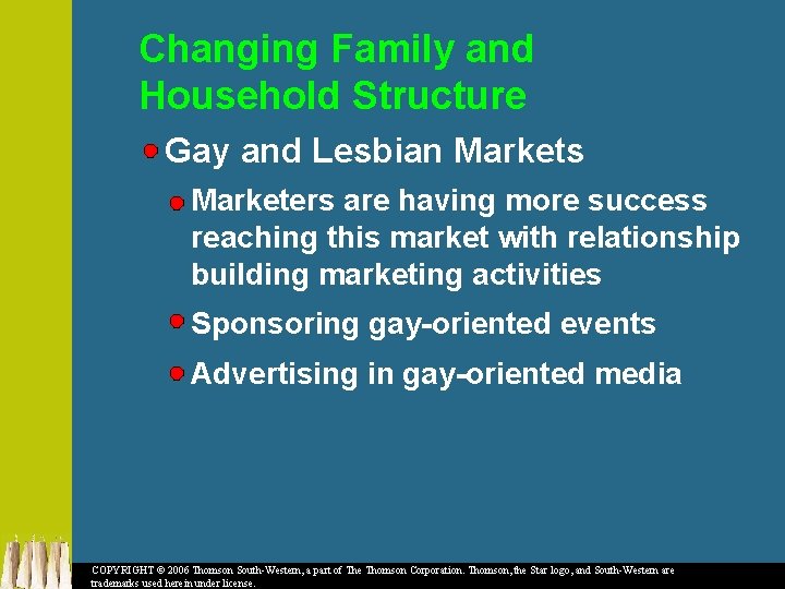 Changing Family and Household Structure Gay and Lesbian Markets Marketers are having more success