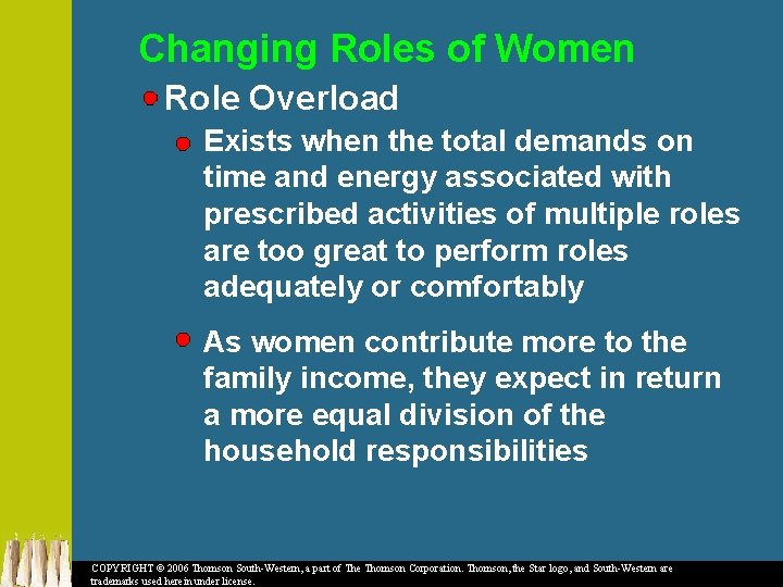 Changing Roles of Women Role Overload Exists when the total demands on time and
