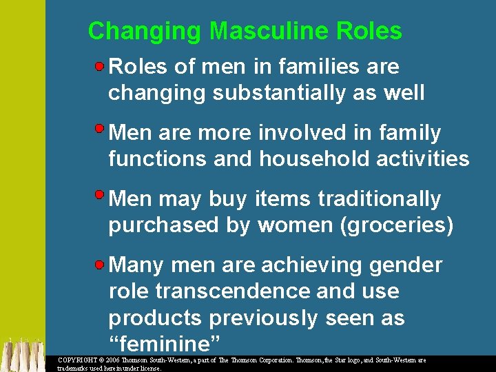 Changing Masculine Roles of men in families are changing substantially as well Men are