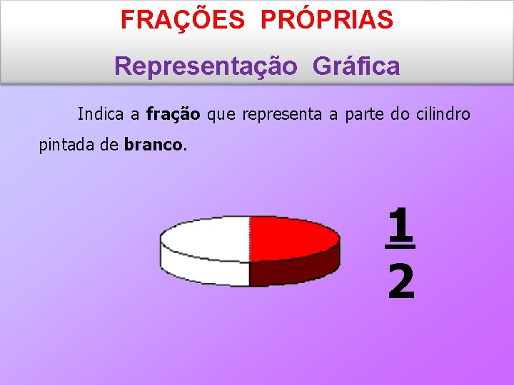 FRAÇÕES PRÓPRIAS Representação Gráfica Indica a fração que representa a parte do cilindro pintada