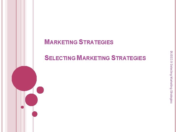MARKETING STRATEGIES BUSS 3. 9 Selecting Marketing Strategies SELECTING MARKETING STRATEGIES 