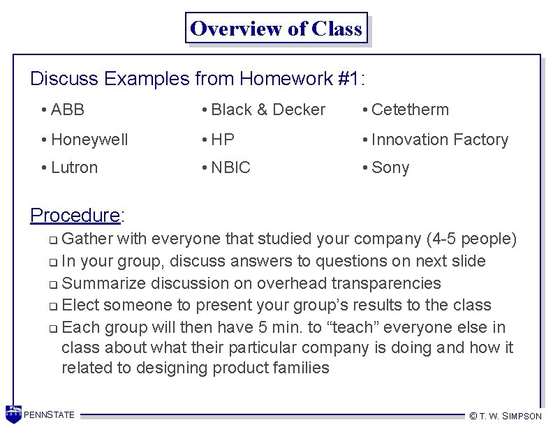 Overview of Class Discuss Examples from Homework #1: • ABB • Black & Decker