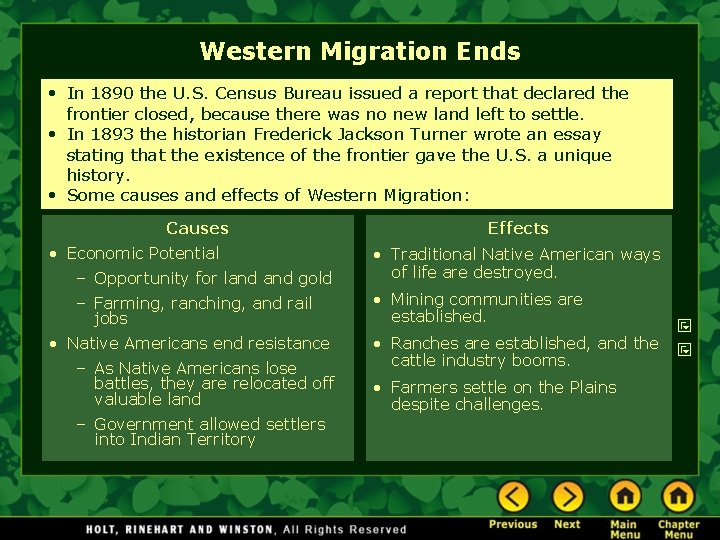 Western Migration Ends • In 1890 the U. S. Census Bureau issued a report