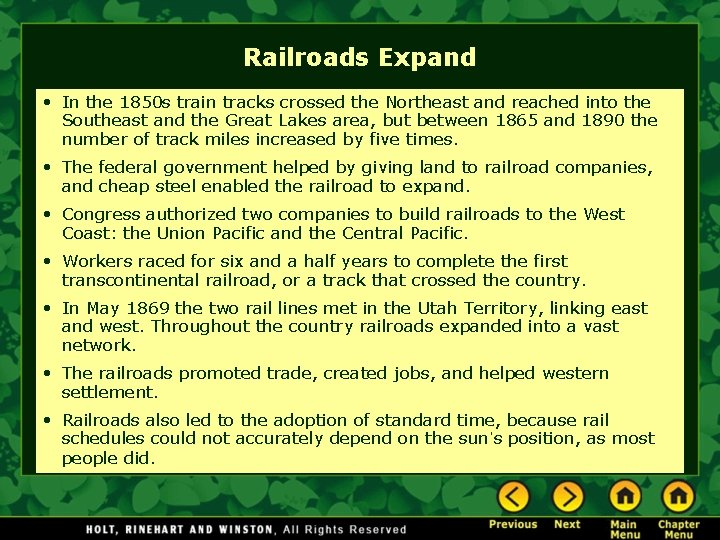 Railroads Expand • In the 1850 s train tracks crossed the Northeast and reached
