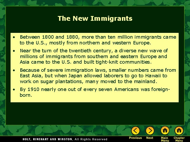 The New Immigrants • Between 1800 and 1880, more than ten million immigrants came