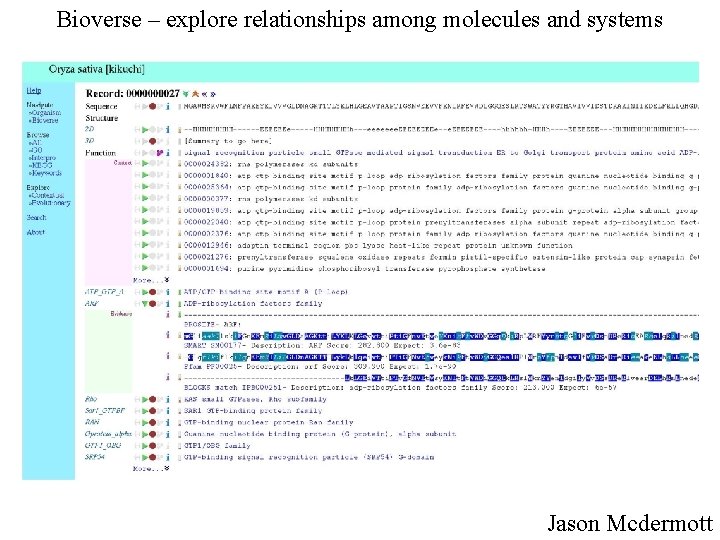 Bioverse – explore relationships among molecules and systems Jason Mcdermott 