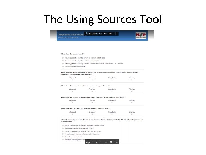 The Using Sources Tool A Formative Assessment Model