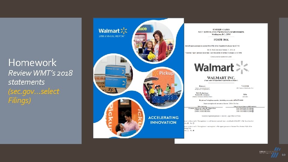 Homework Review WMT’s 2018 statements (sec. gov…select Filings) 10 