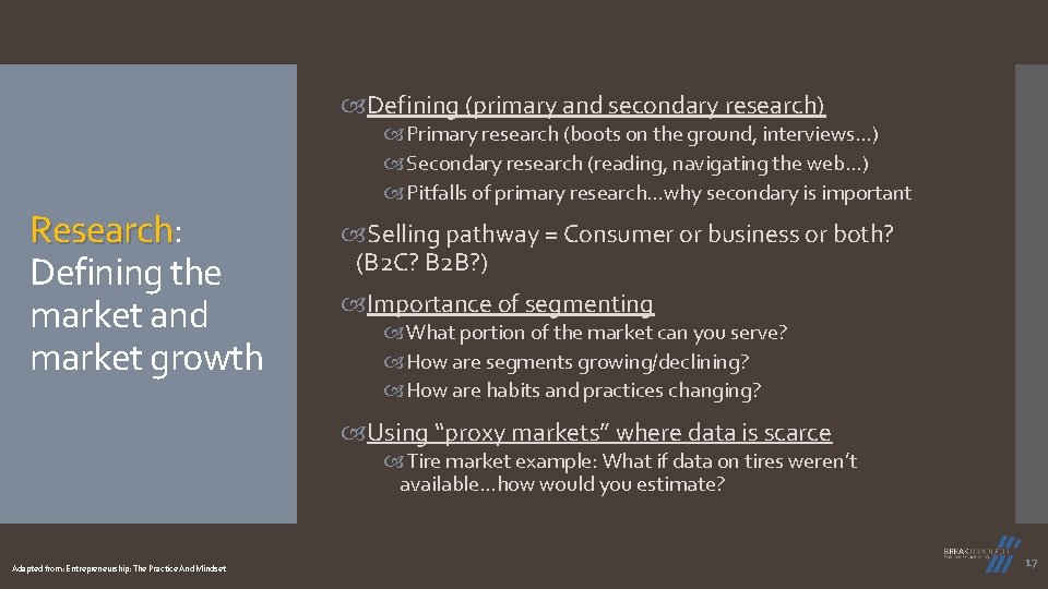  Defining (primary and secondary research) Research: Research Defining the market and market growth