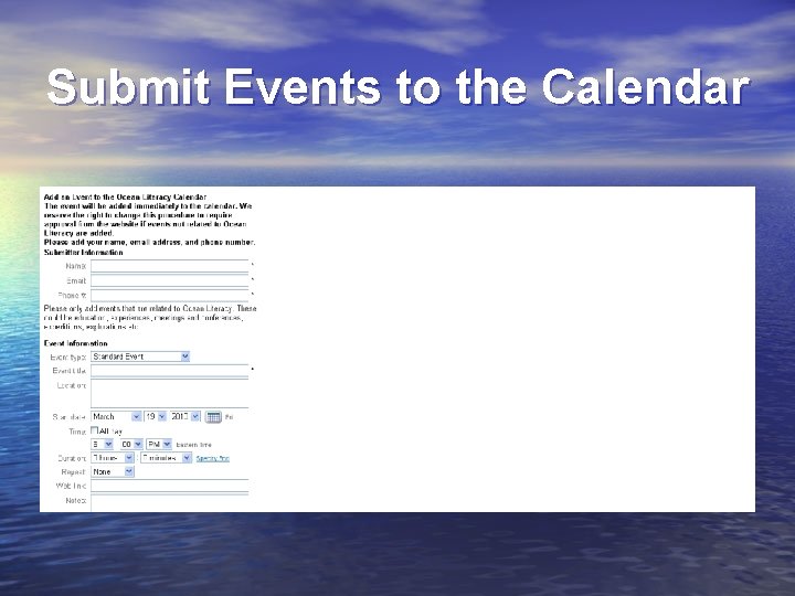 Submit Events to the Calendar 