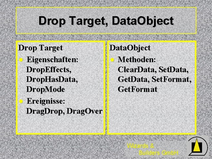 Drop Target, Data. Object Drop Target Data. Object l Eigenschaften: l Methoden: Drop. Effects, Drop Target, Data. Object Drop Target Data. Object l Eigenschaften: l Methoden: Drop. Effects,