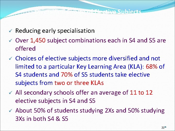 Diversified Choice of Elective Subjects ü ü ü Reducing early specialisation Over 1, 450