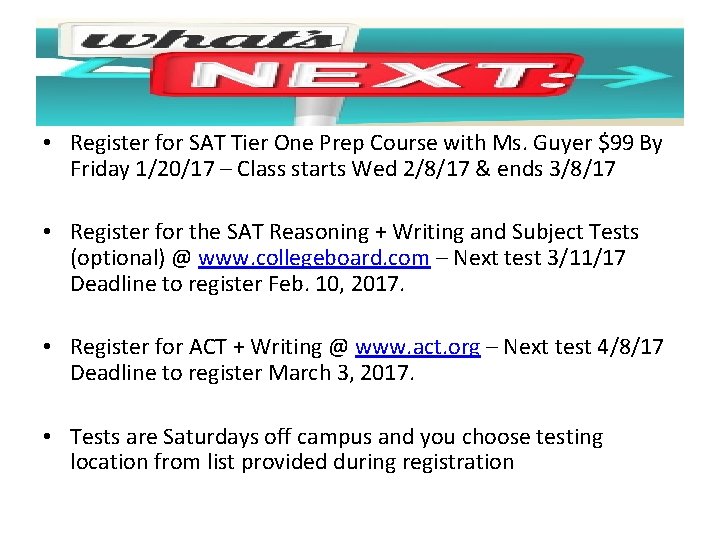  • Register for SAT Tier One Prep Course with Ms. Guyer $99 By