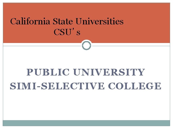 California State Universities CSU’s PUBLIC UNIVERSITY SIMI-SELECTIVE COLLEGE 