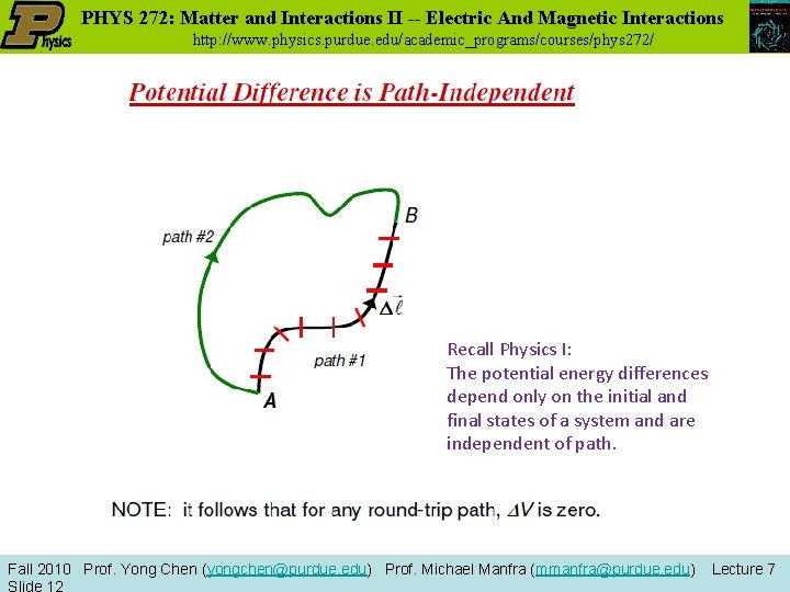 PHYS 272: Matter and Interactions II -- Electric And Magnetic Interactions http: //www. physics.