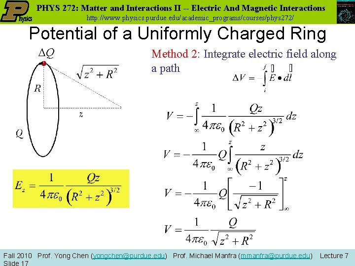 PHYS 272: Matter and Interactions II -- Electric And Magnetic Interactions http: //www. physics.