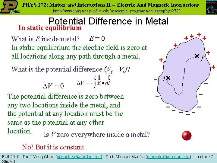 PHYS 272: Matter and Interactions II -- Electric And Magnetic Interactions http: //www. physics.