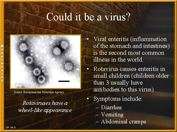 Could it be a virus? Source: Environmental Protection Agency Rotaviruses have a wheel-like appearance