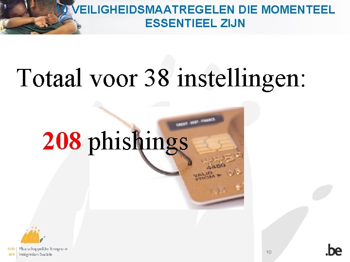 10 VEILIGHEIDSMAATREGELEN DIE MOMENTEEL ESSENTIEEL ZIJN Totaal voor 38 instellingen: 208 phishings 10 