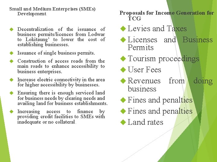 Small and Medium Enterprises (SMEs) Development Decentralization of the issuance of business permits/licences from