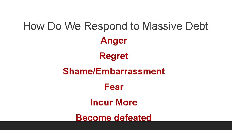 How Do We Respond to Massive Debt Anger Regret Shame/Embarrassment Fear Incur More Become