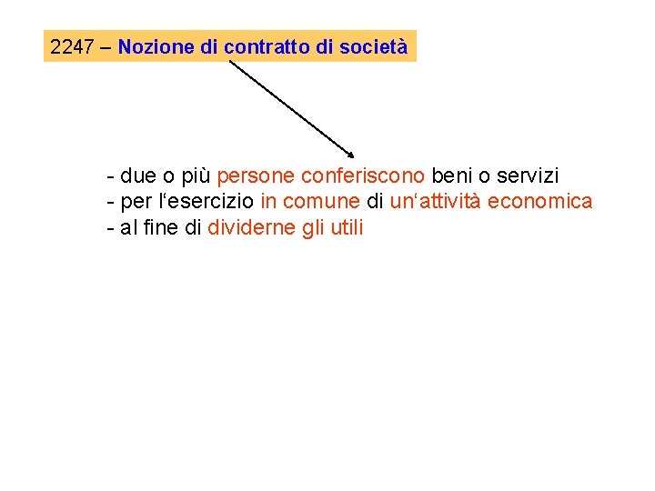 2247 – Nozione di contratto di società - due o più persone conferiscono beni