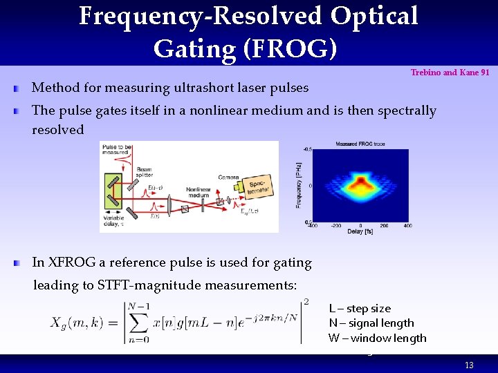 Frequency-Resolved Optical Gating (FROG) Method for measuring ultrashort laser pulses Trebino and Kane 91 Frequency-Resolved Optical Gating (FROG) Method for measuring ultrashort laser pulses Trebino and Kane 91
