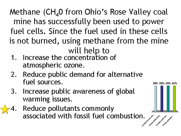 Methane (CH 40 from Ohio’s Rose Valley coal mine has successfully been used to