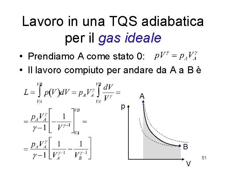 Lavoro in una TQS adiabatica per il gas ideale • Prendiamo A come stato