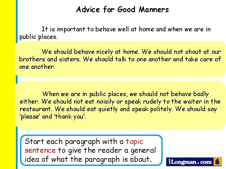 Advice for Good Manners It is important to behave well at home and when