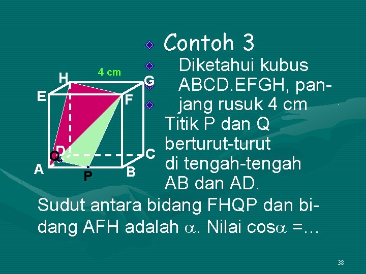 Contoh 3 Diketahui kubus H G ABCD. EFGH, pan. E F jang rusuk 4