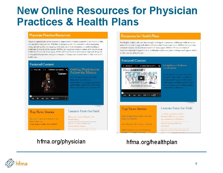 New Online Resources for Physician Practices & Health Plans hfma. org/physician hfma. org/healthplan 5