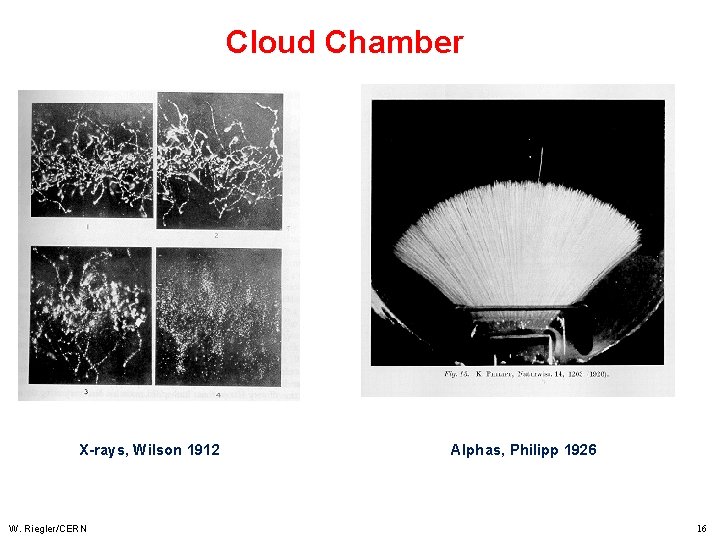 Cloud Chamber X-rays, Wilson 1912 W. Riegler/CERN Alphas, Philipp 1926 16 