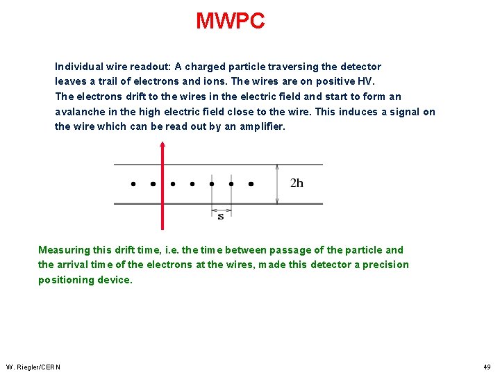 MWPC Individual wire readout: A charged particle traversing the detector leaves a trail of