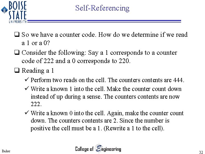 Self-Referencing q So we have a counter code. How do we determine if we