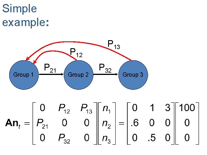 Simple example: P 12 Group 1 P 21 Group 2 P 13 P 32