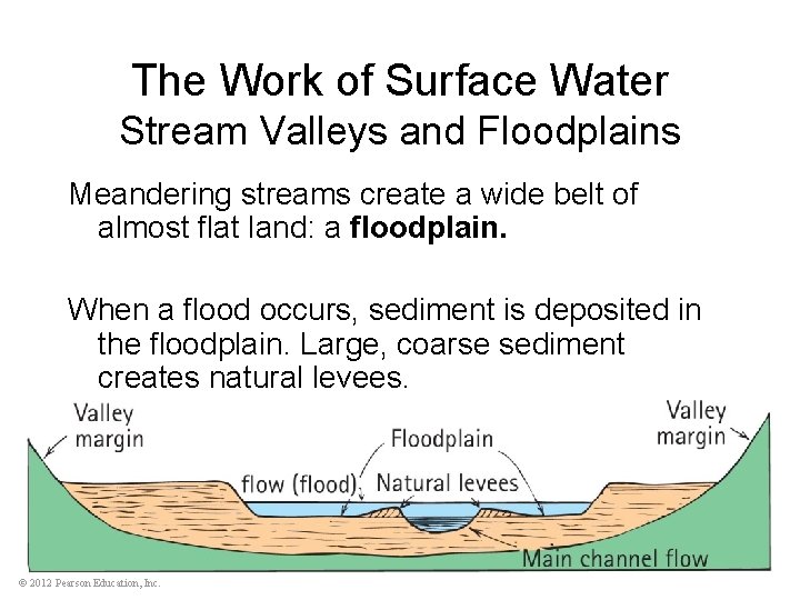 The Work of Surface Water Stream Valleys and Floodplains Meandering streams create a wide