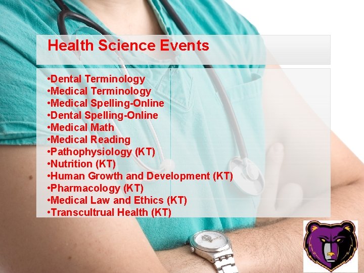 Health Science Events • Dental Terminology • Medical Spelling-Online • Dental Spelling-Online • Medical