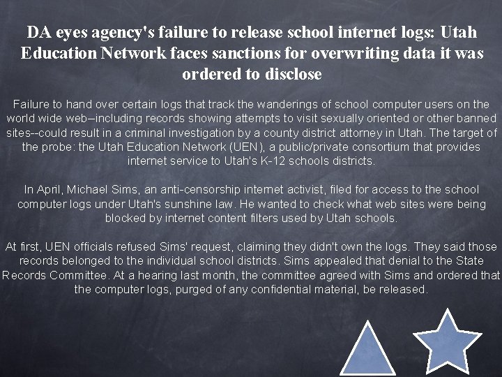 DA eyes agency's failure to release school internet logs: Utah Education Network faces sanctions