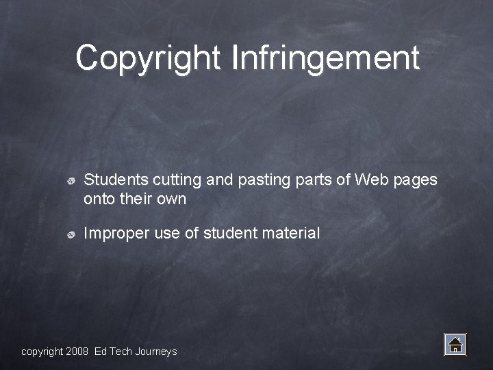 Copyright Infringement Students cutting and pasting parts of Web pages onto their own Improper